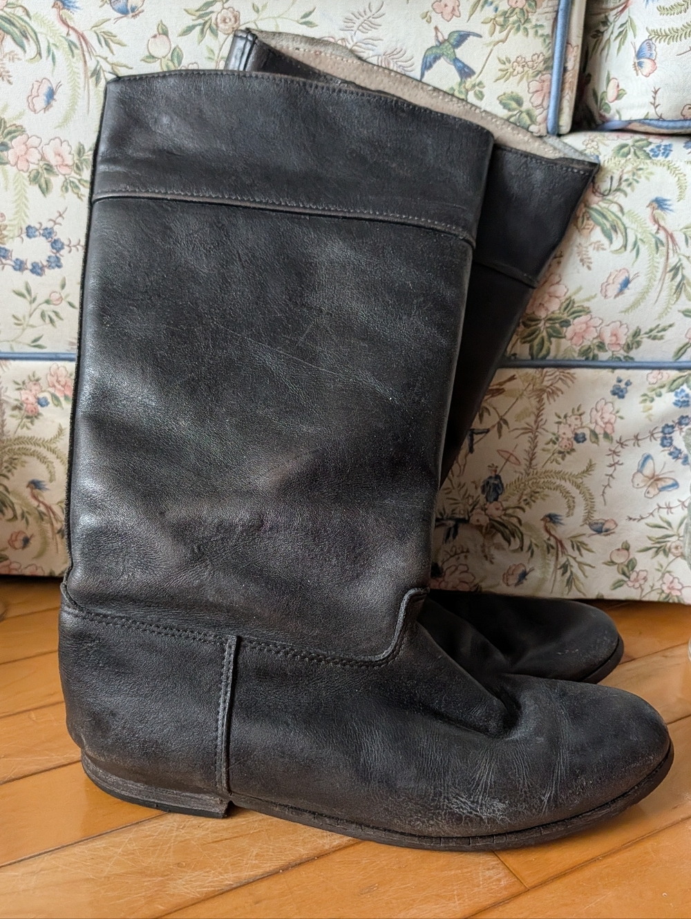 Vtg Black Leather Riding Boots